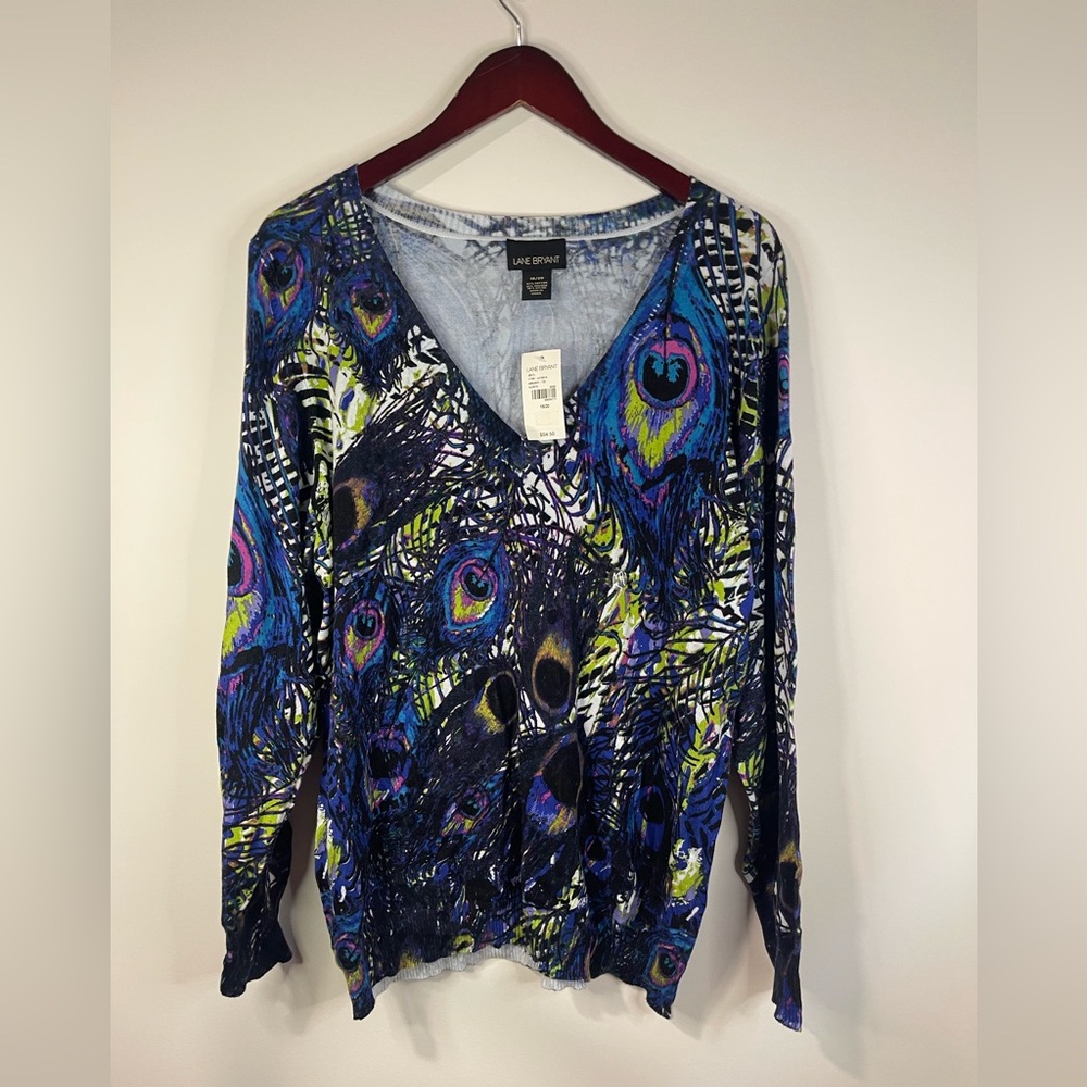 Lane Bryant Multicolor Feather‎ Pattern light weight sweater. NWT